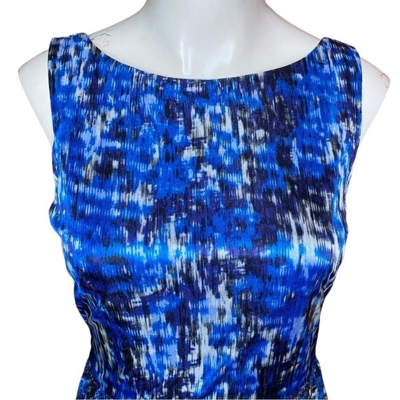 Ann Taylor Print Pleated Hi Low Dress 2 Black White Navy Blue $128 - Picture 3 of 11